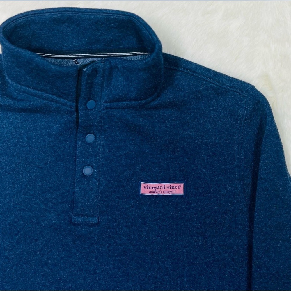 Vineyard Vines Performance Fleece Sweater - Quarter Snap - Navy w/ Stitched Logo